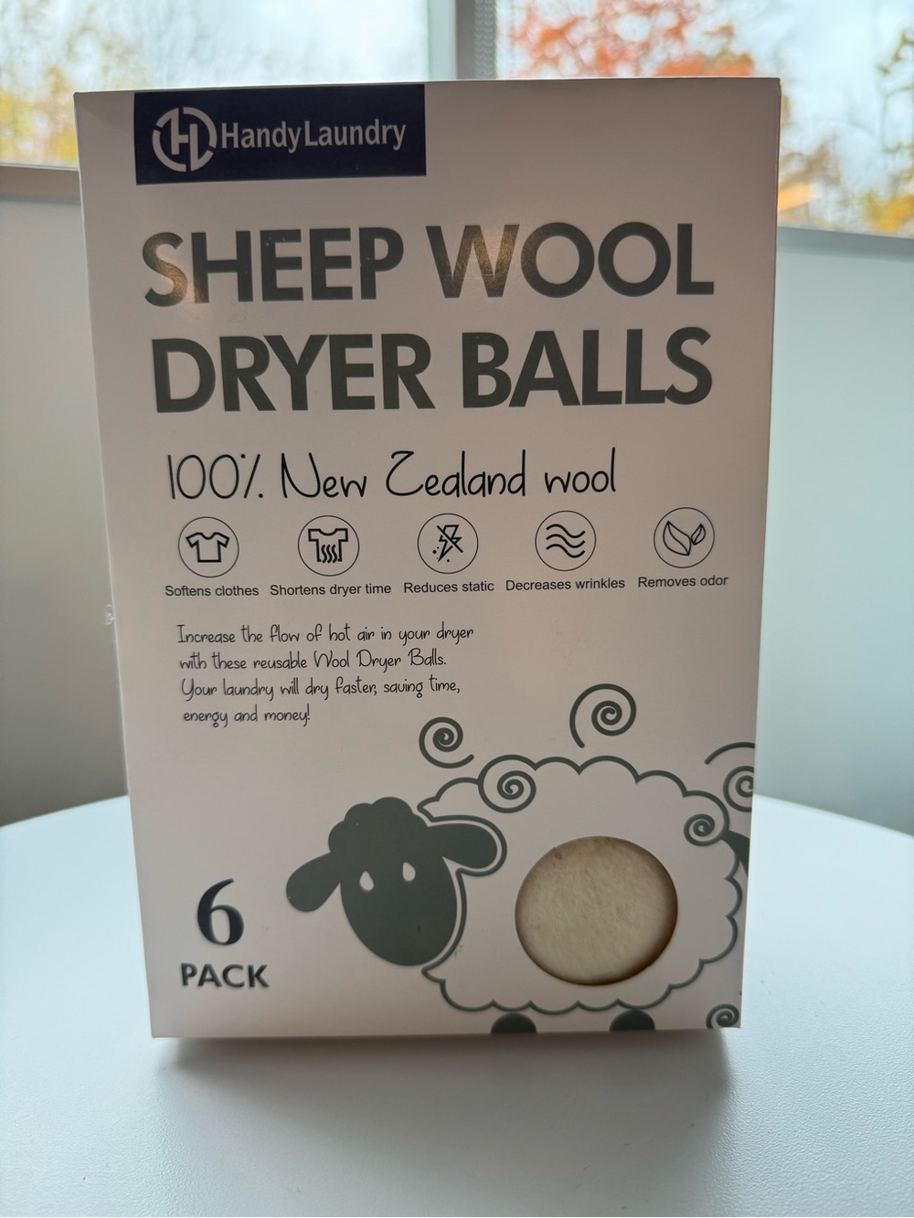 Handy Laundry Sheep Wool Dryer Balls 6 Pk, 100% New Zealand Wool, Eco-Friendly